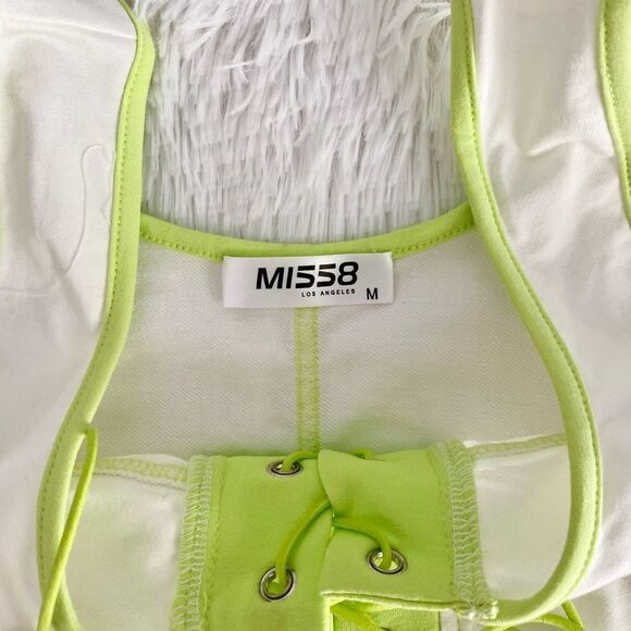 Crop Top Corset NEW lace up Y2K 90s Neon Green White Boutique Size M - Picture 3 of 4